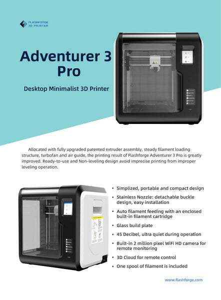 Flashforge Adventurer 3 PRO - 3D Printer - Including 265 Degree Nozzle & Glass Bed