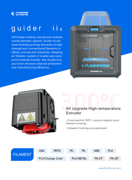 Flashforge Guider IIS 2S 3D Printer High temp extruder