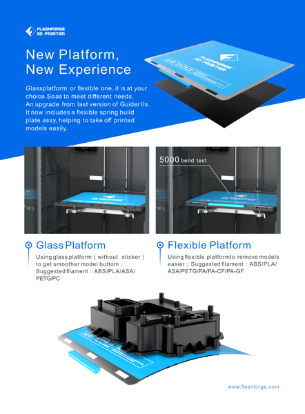 Flashforge Guider IIS 2S 3D Printer Glass and Flex bed